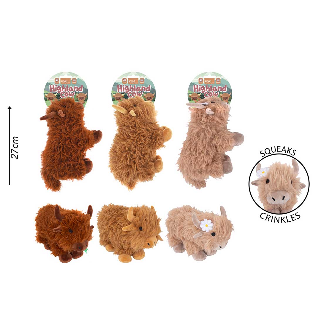 Smart Choice Squeaky Plush Highland Cow Dog Toy