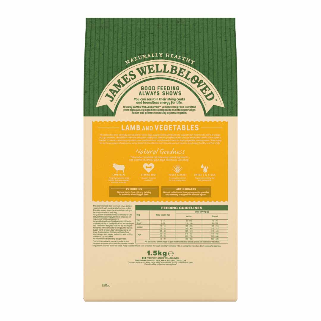 James Wellbeloved Senior Dog Food Lamb & Vegetable Grain Free 1.5kg