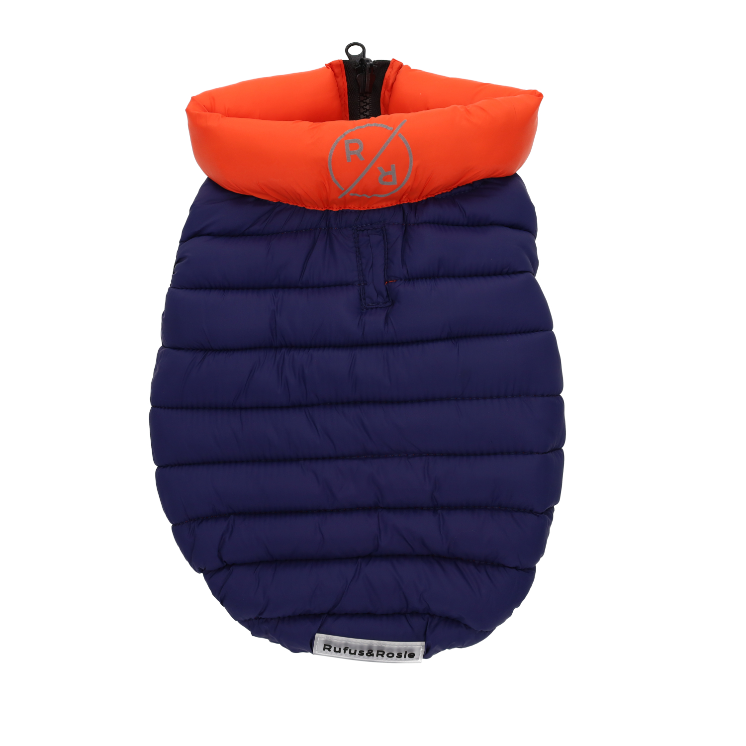Rufus & Rosie Orange & Navy Dog Puffer Jacket, XS