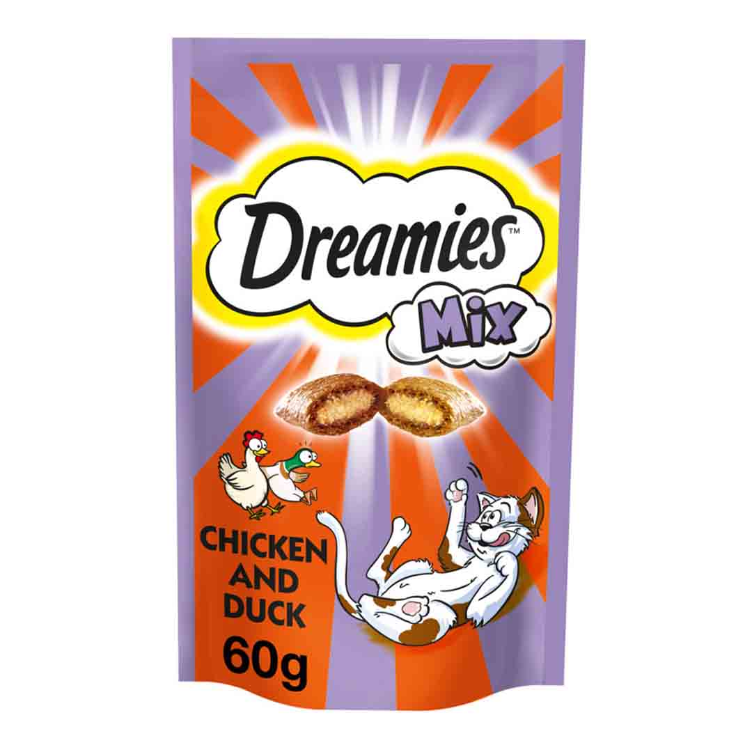 Dreamies Mix with Tasty Chicken and Delectable Duck, Cat Treats, 60g
