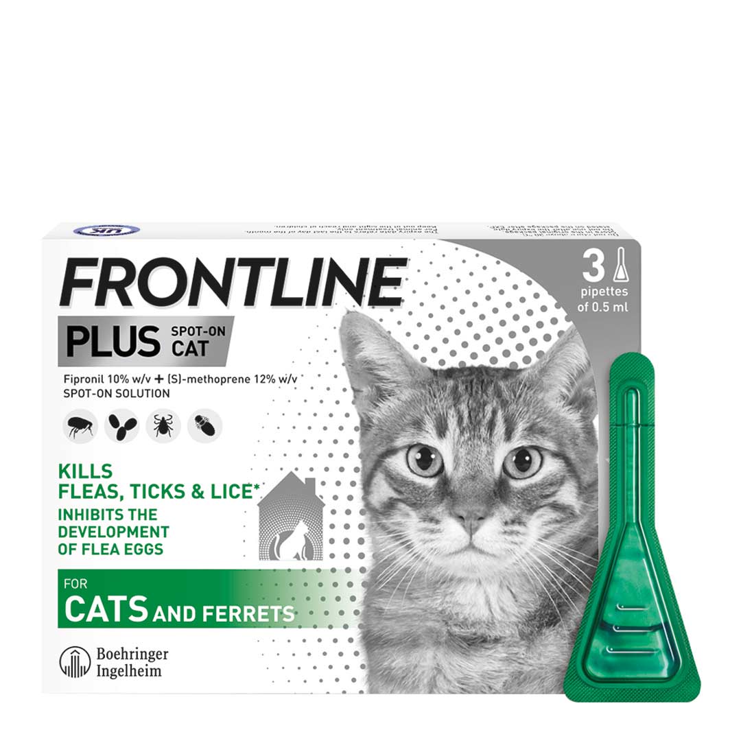 Frontline Plus Spot-On Flea & Tick Treatments for Cats and Kittens, 3 Pipettes 