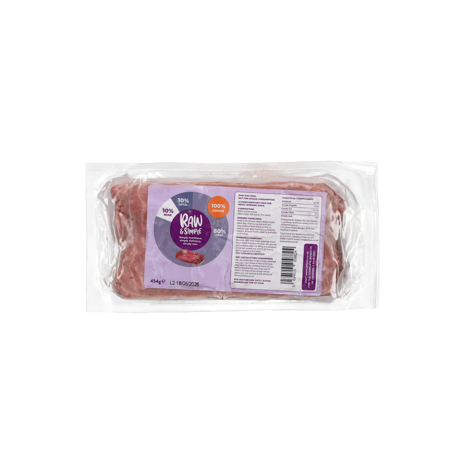 Raw and Simple Goose Mince Raw Dog Food 454g
