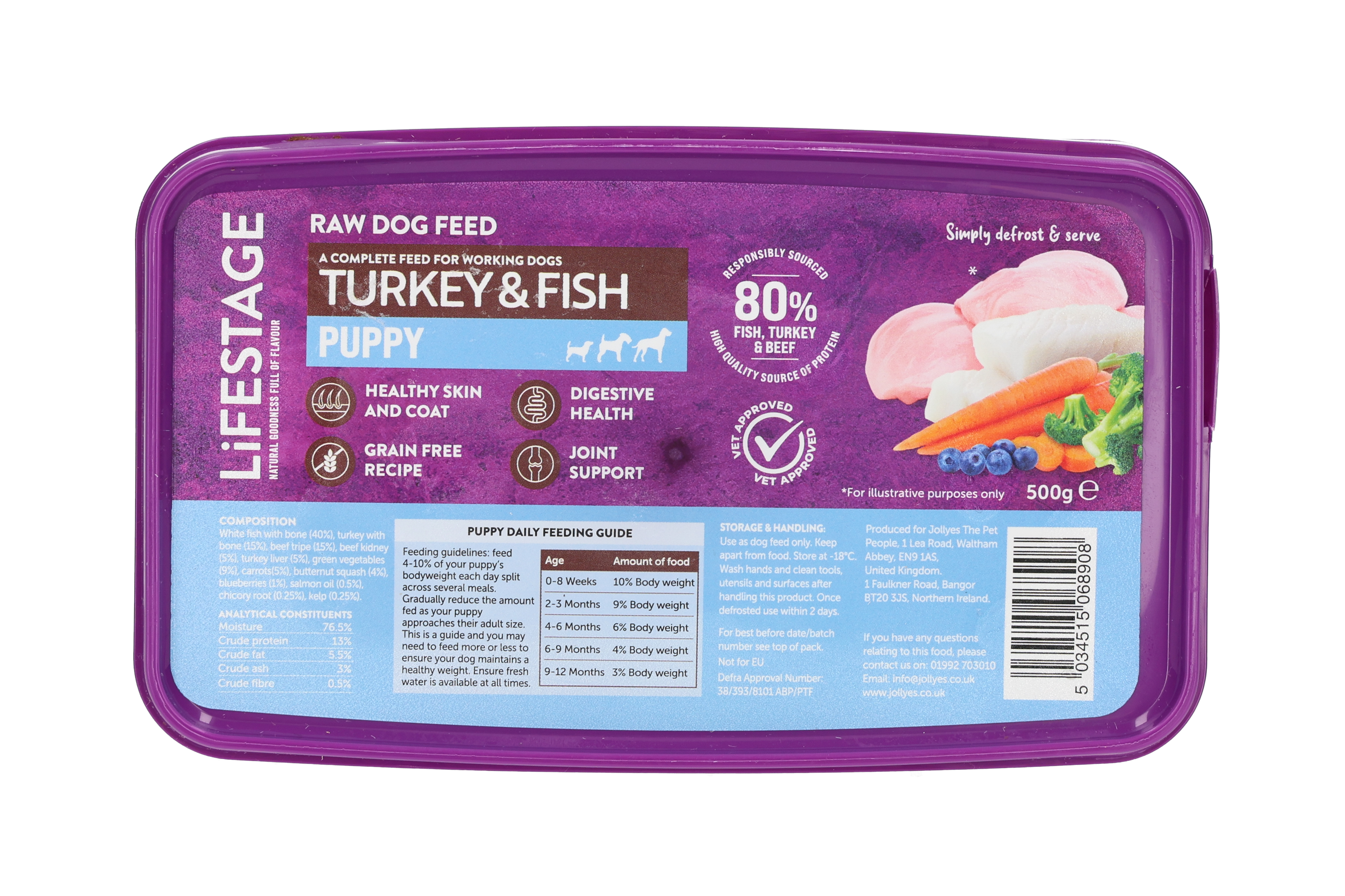 Lifestage Puppy Turkey & Fish Grain Free Raw Puppy Food 500g