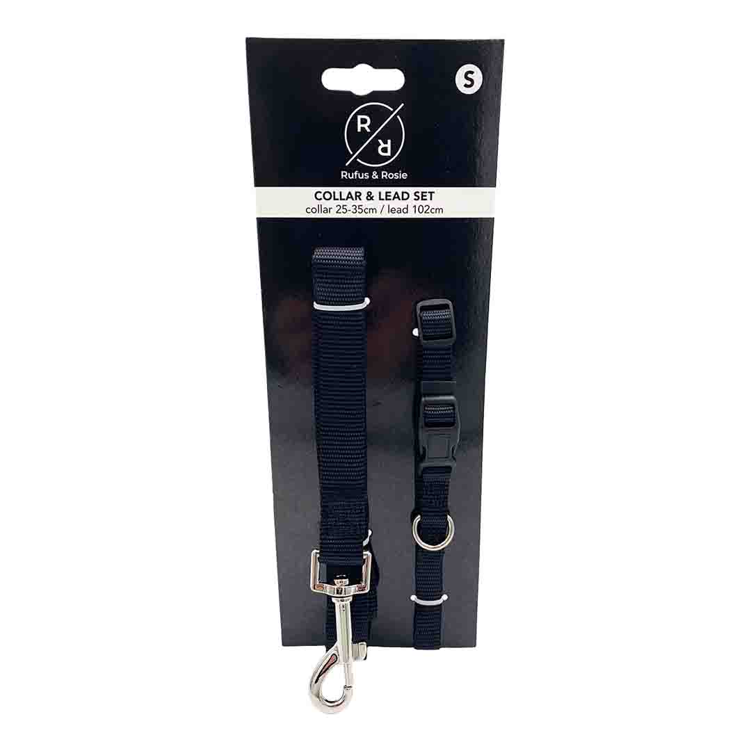 Rufus & Rosie Dog Collar & Lead Set, Black, Small