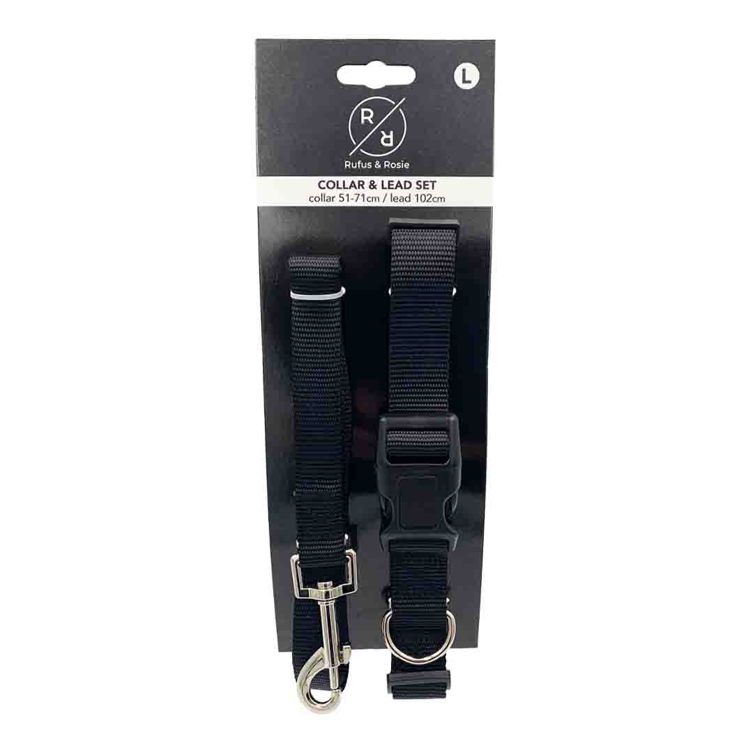Rufus & Rosie Dog Collar & Lead Set, Large, Black