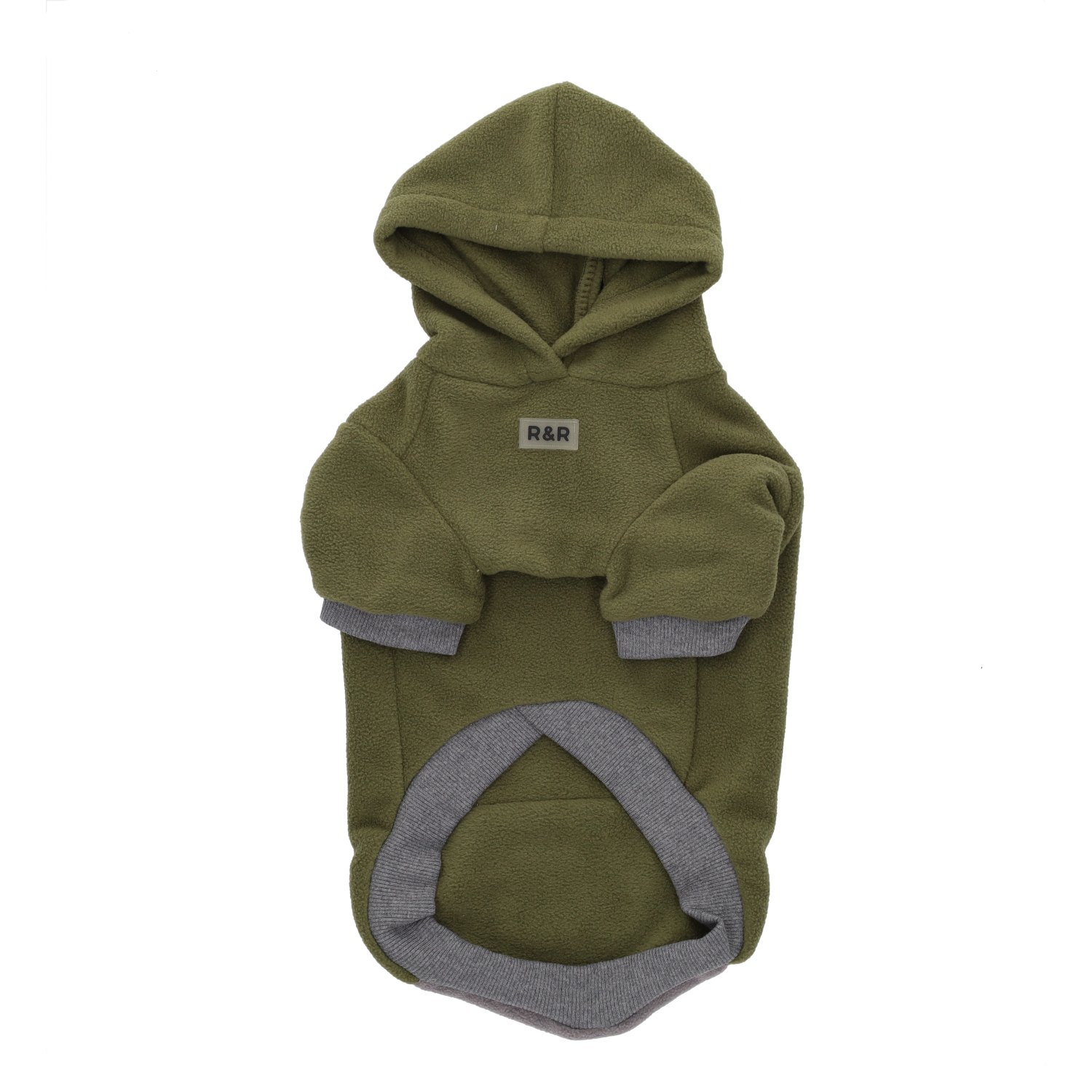 Rufus & Rosie Khaki Fleece Dog Hoodie, S