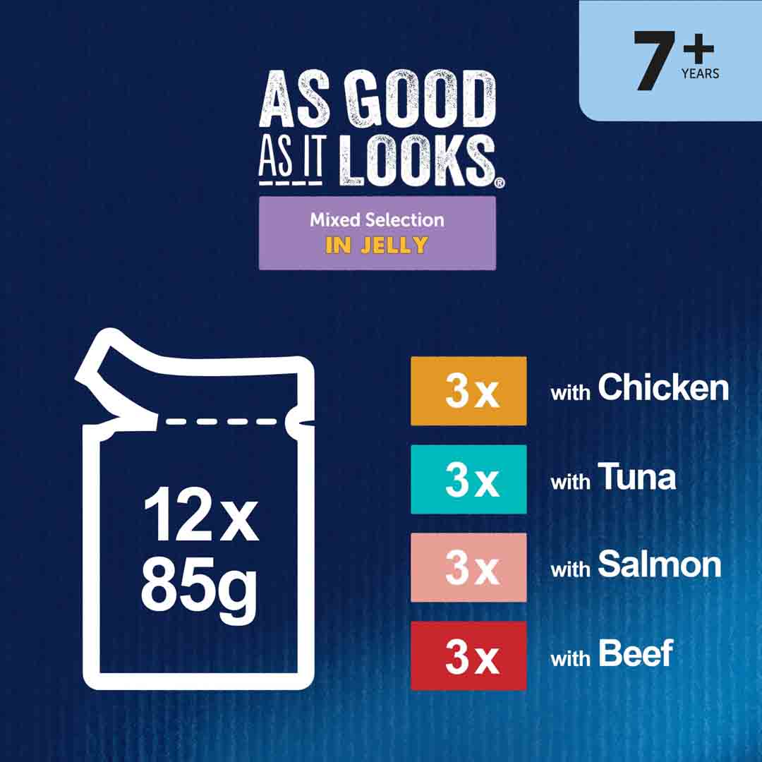 FELIX As Good As it Looks Senior 7+ Mixed in Jelly Wet Cat Food 12x85g