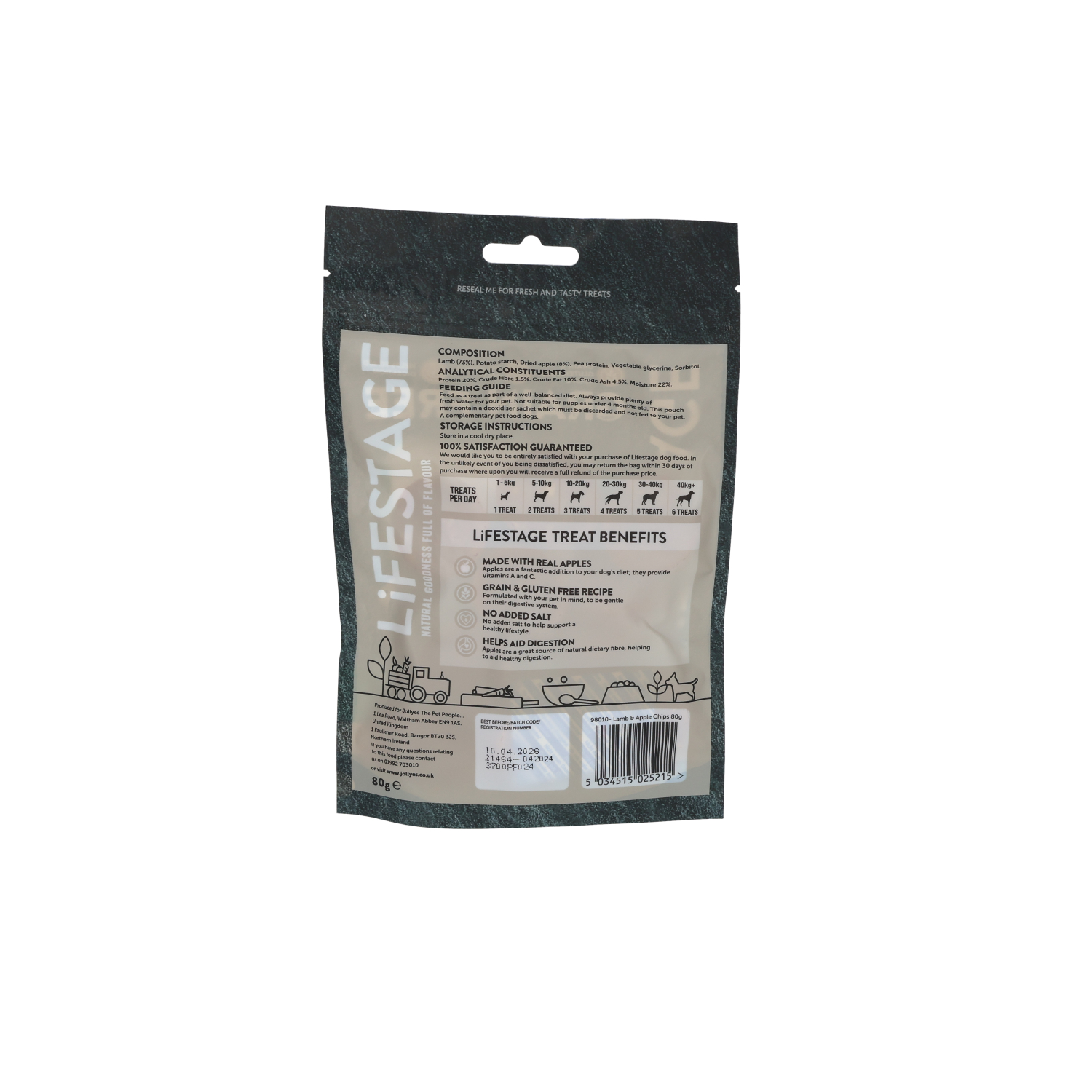 Lifestage Grain Free Lamb & Apple Chips, Dog Treats, 80g