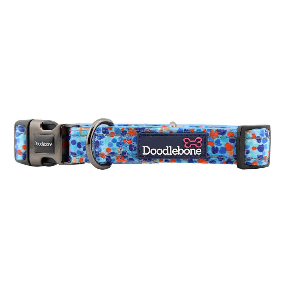 Doodlebone Trendy Tails Padded Dog Collar Blue 1-2