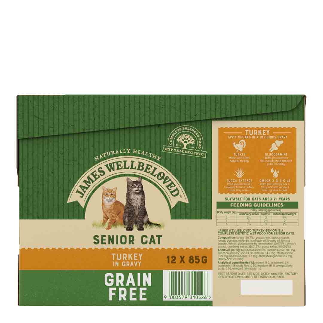 James Wellbeloved Cat Senior Turkey Complete Wet Cat Food Pouches, 85g Pouch
