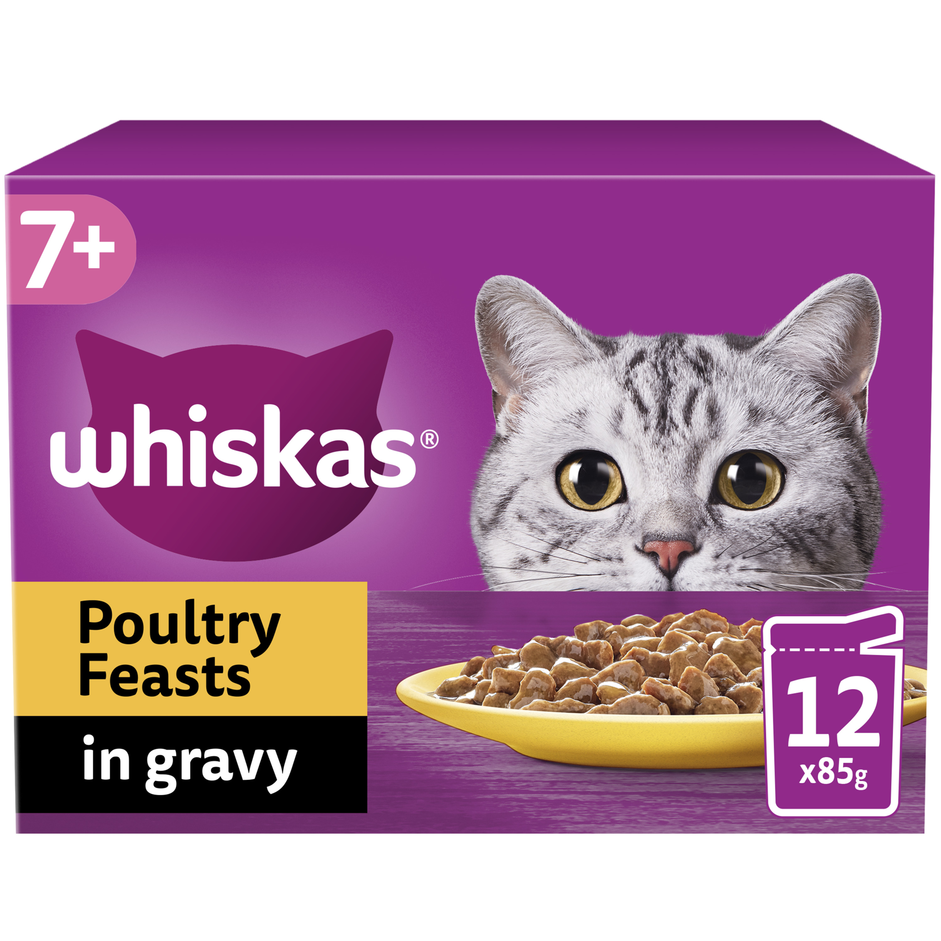 WHISKAS 7+ Cat Pouches Poultry Feasts in Gravy 12x85g