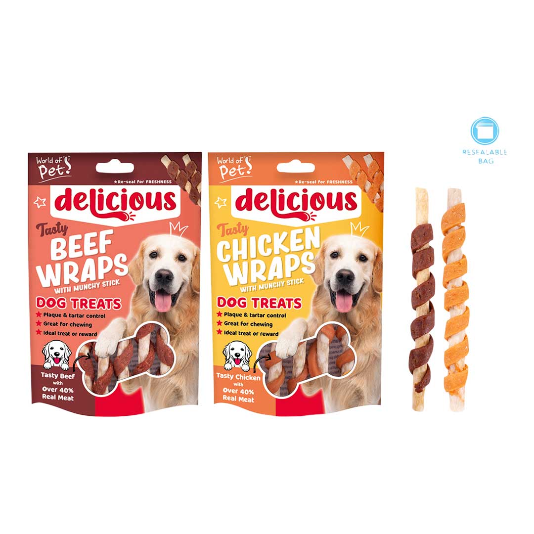 Delicious Chicken & Beef Twist Stick Dog Treats 6 Pack 70g