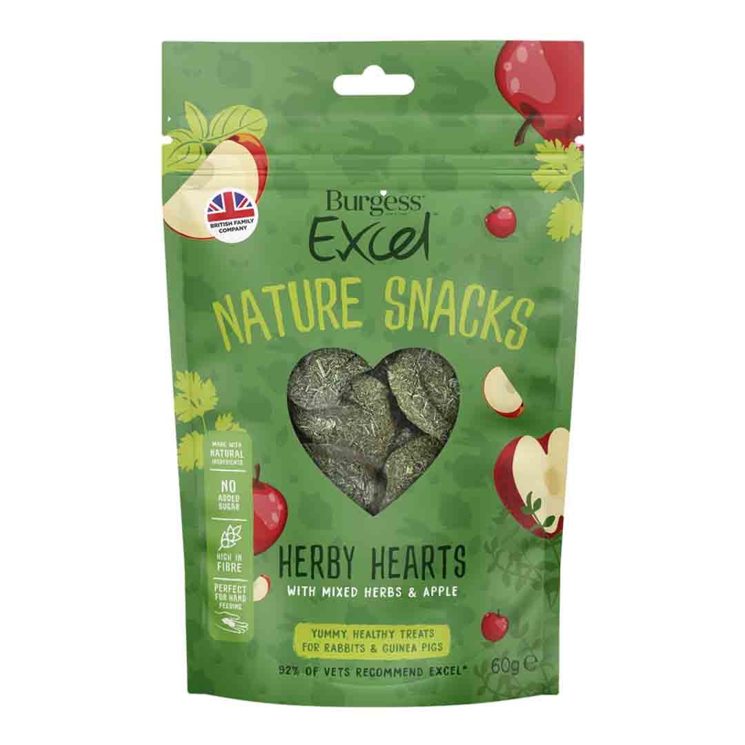 Excel Herby Hearts, Rabbit & Guinea Pig Treats, 60g