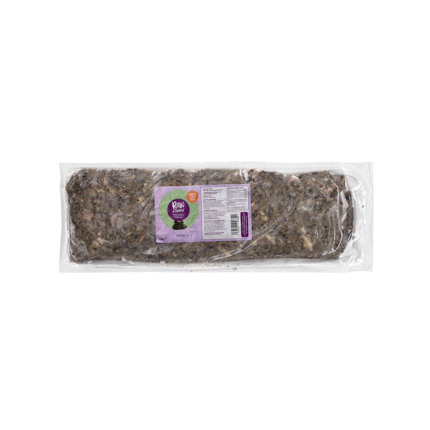 Raw and Simple Beef Green Tripe Raw Dog Food 1.5kg