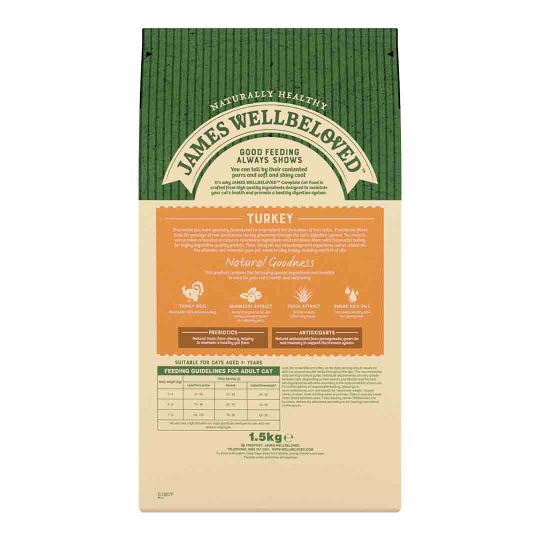 James Wellbeloved Adult Dry Cat Food, Hairball Turkey, 1.5kg