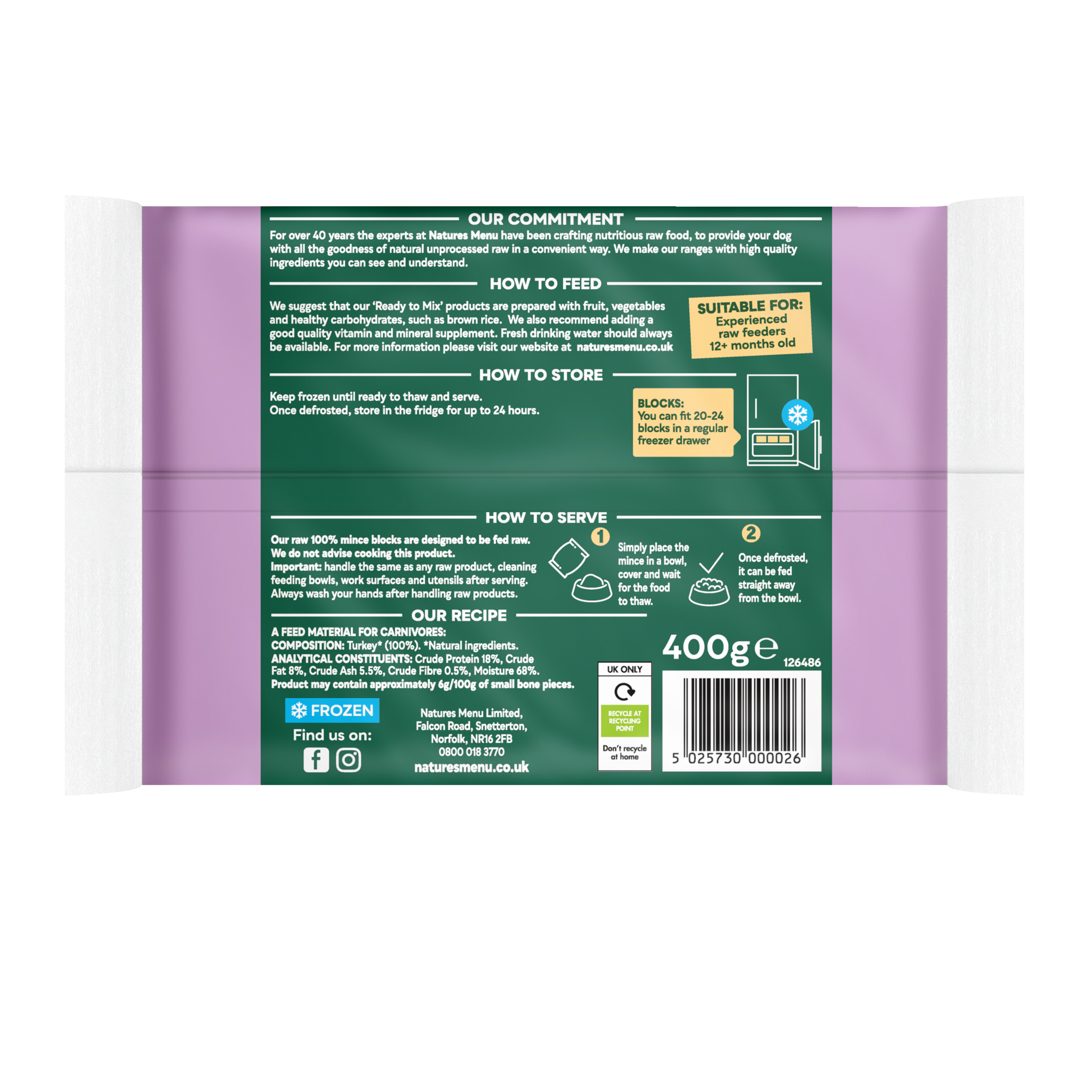 Natures Menu Turkey Raw Dog Food, 12 x 400g