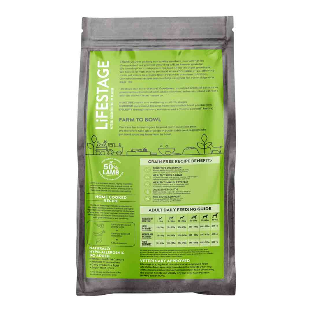 Lifestage Grain Free Adult Dry Dog Food, Lamb with Mint & Pea, 12kg