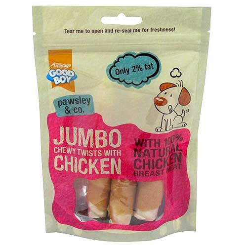 Good Boy Pawsley & Co Jumbo Chewy Chicken Twists Dog Chews, 100g