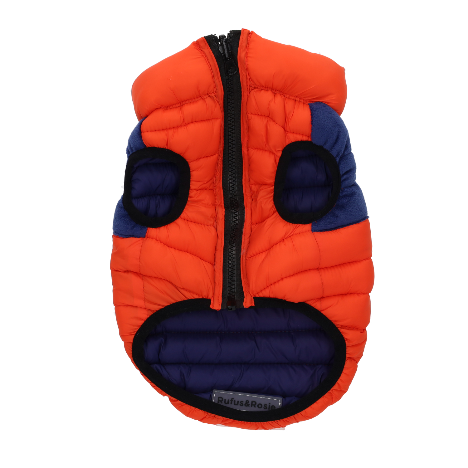 Rufus & Rosie Orange & Navy Dog Puffer Jacket, XS
