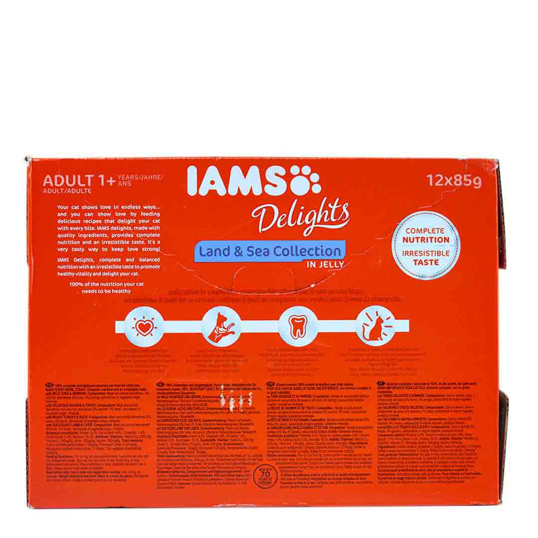 Iams Delights Land and Sea Collection in Jelly Adult Cat Food 12x85g