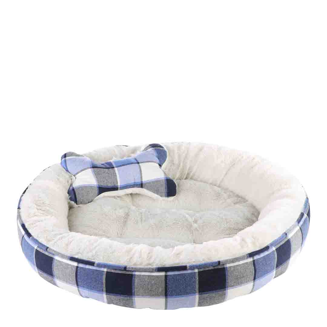 Dream Paws Blue Check Pet Bundle Bed with Blanket & Toy