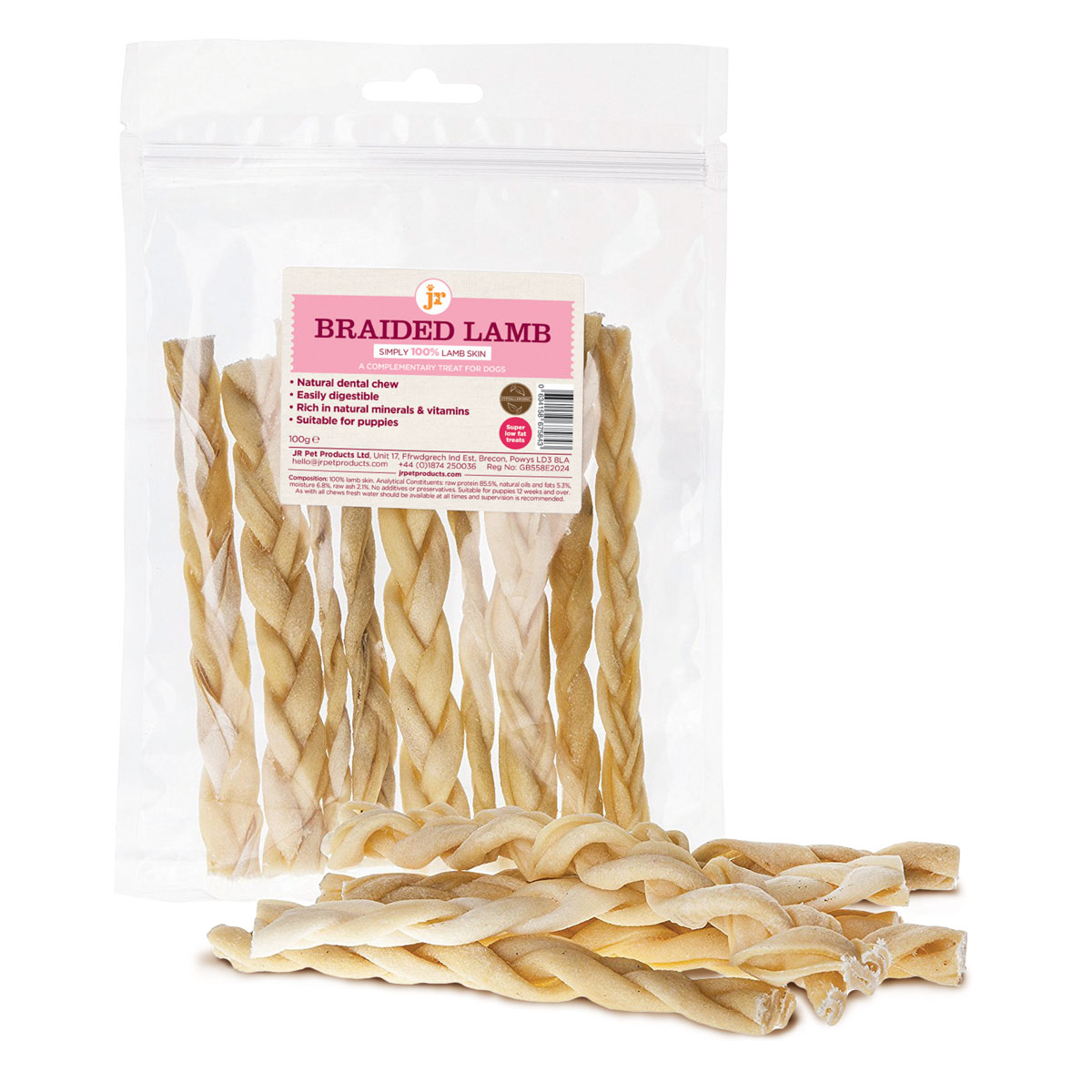 JR Pet Products Braided Lamb Chews, 100G