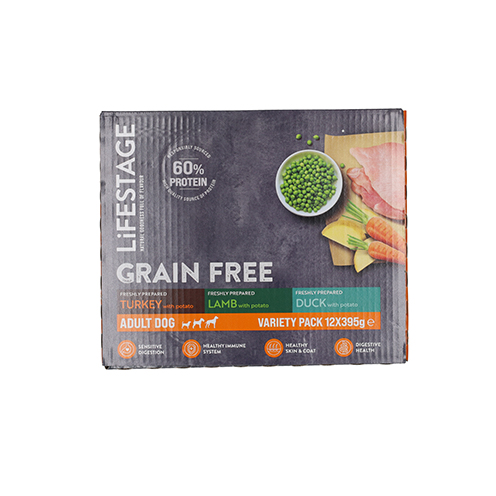 Lifestage Variety Pack Trays Grain Free Dog Food 12x395g