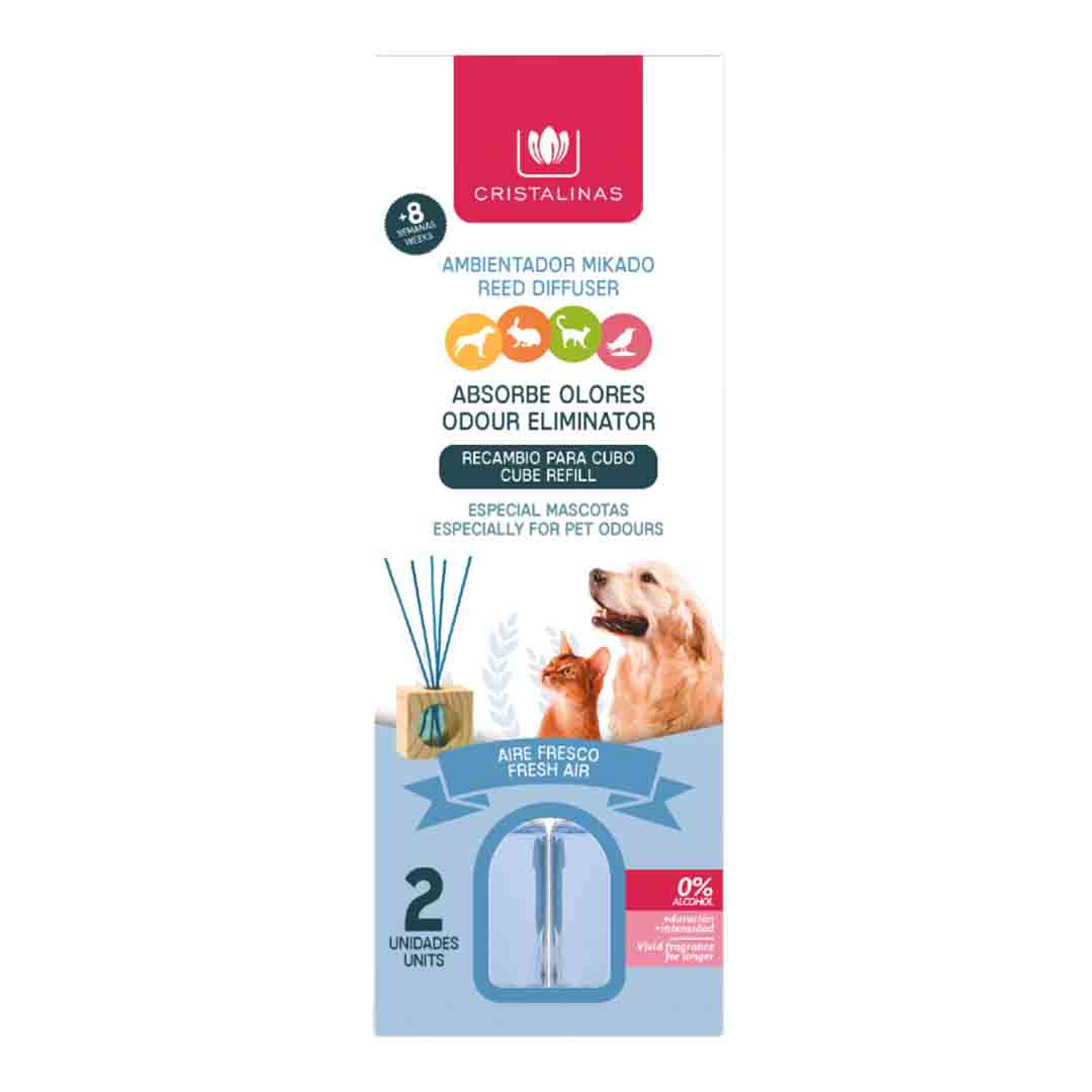 Cristalinas Pet Odour Eliminating Fresh Air Reed Diffuser 2x30ml Refills