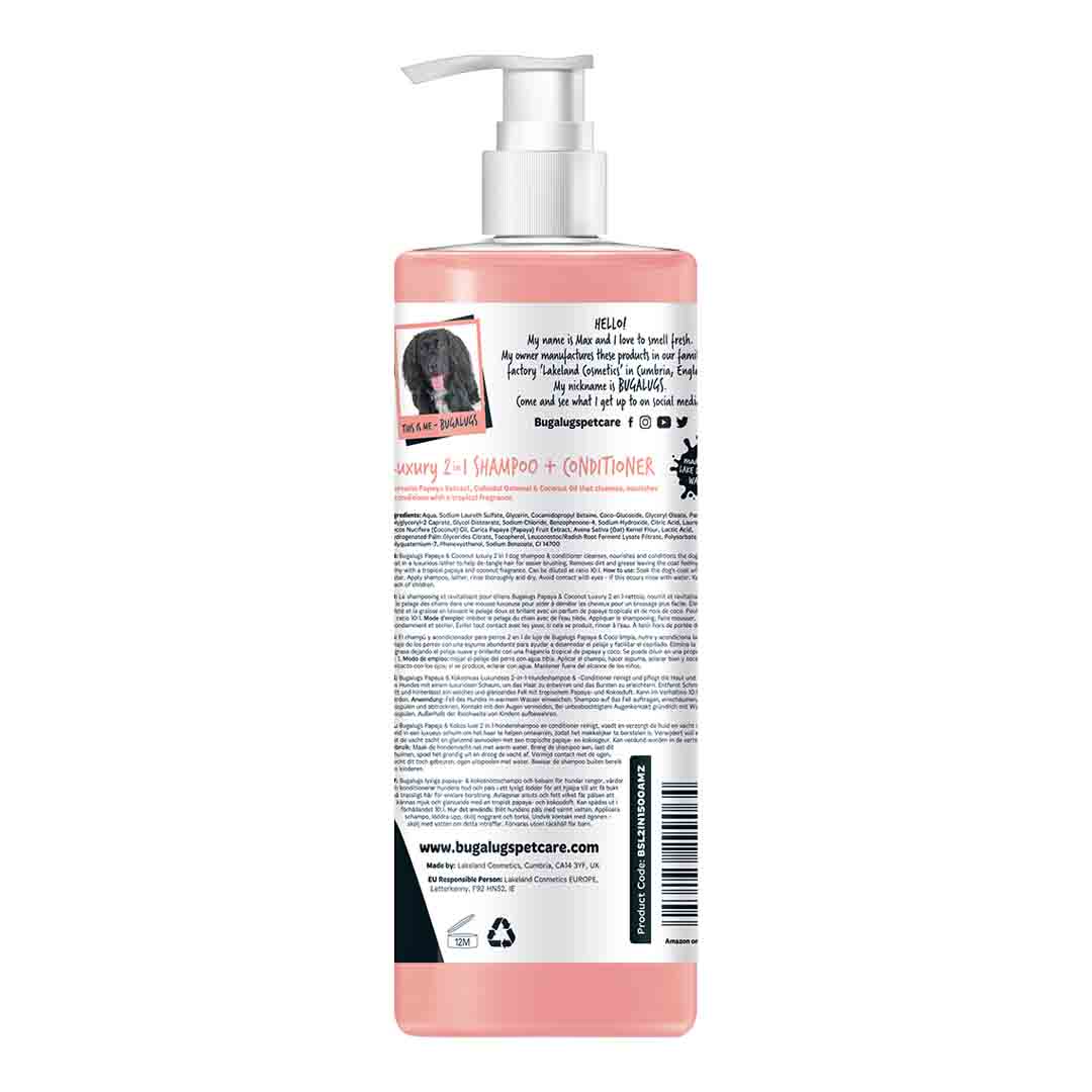 Bugalugs 2 in 1 Papaya & Coconut Dog Shampoo & Conditioner 500ml