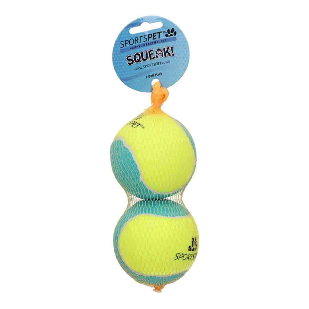 SportsPet Squeak Tennis Balls, Dog Toy, 2 Pack
