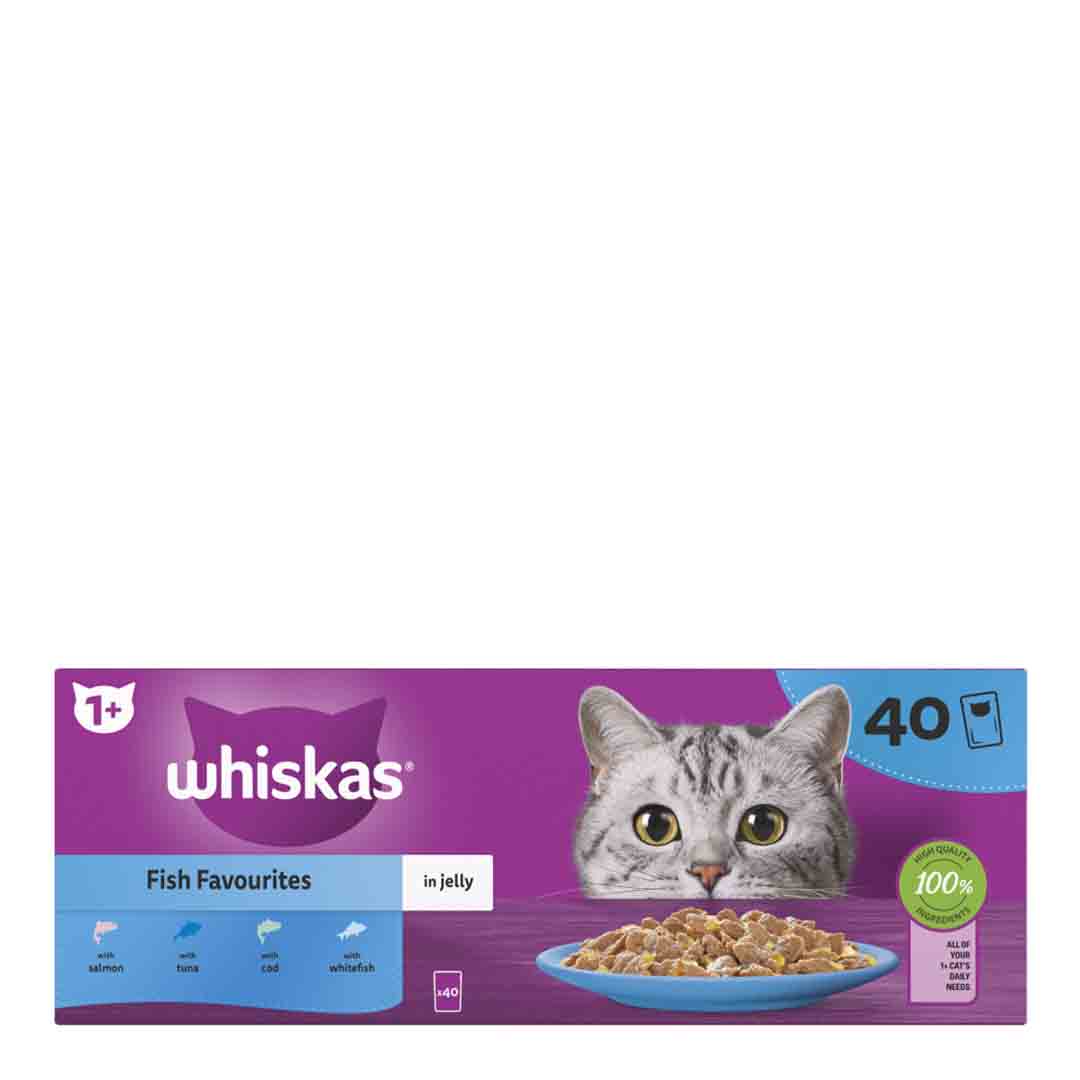 Whiskas Fish Favourites in Jelly 1+ Adult Wet Cat Food Pouches, 40 x 85g