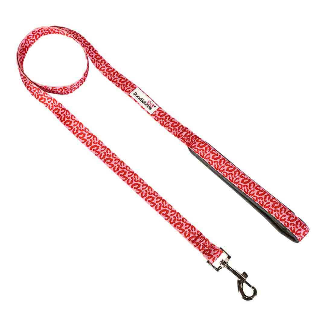 Doodlebone Bold Padded Dog Lead Ruby Leopard 15mm