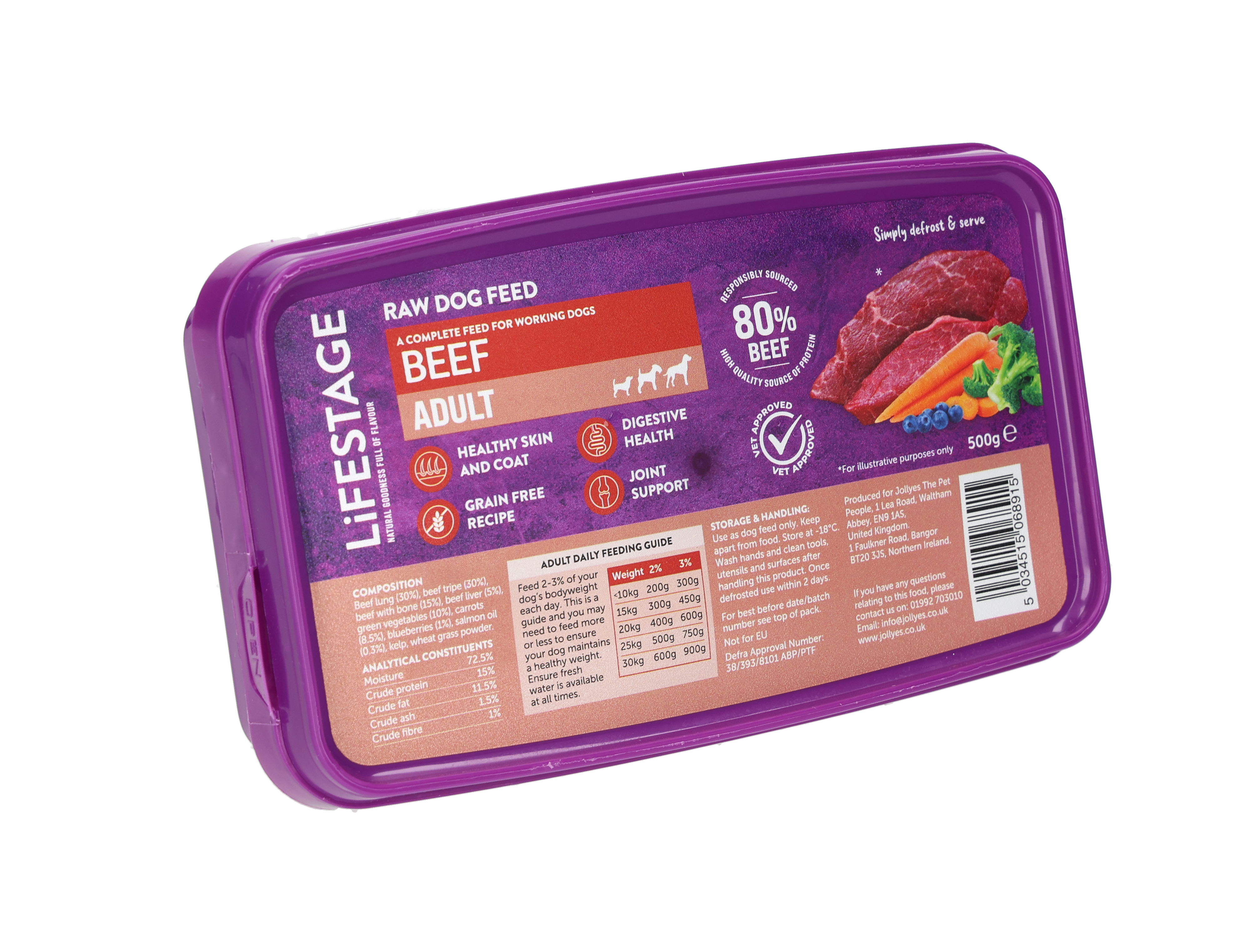 Lifestage Grain Free Raw Dog Food Beef 500g
