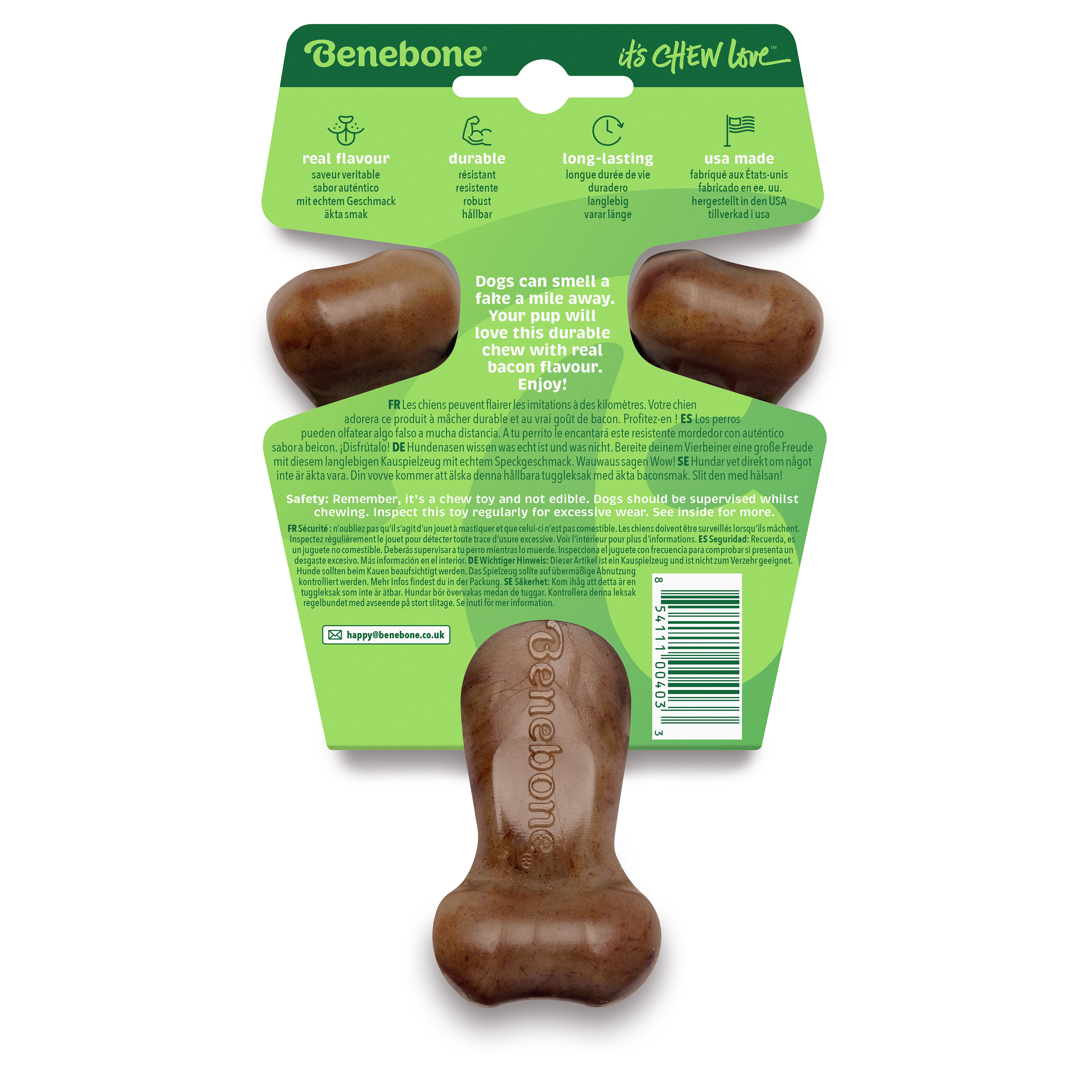 Benebone Wishbone Bacon Dog Toy Small