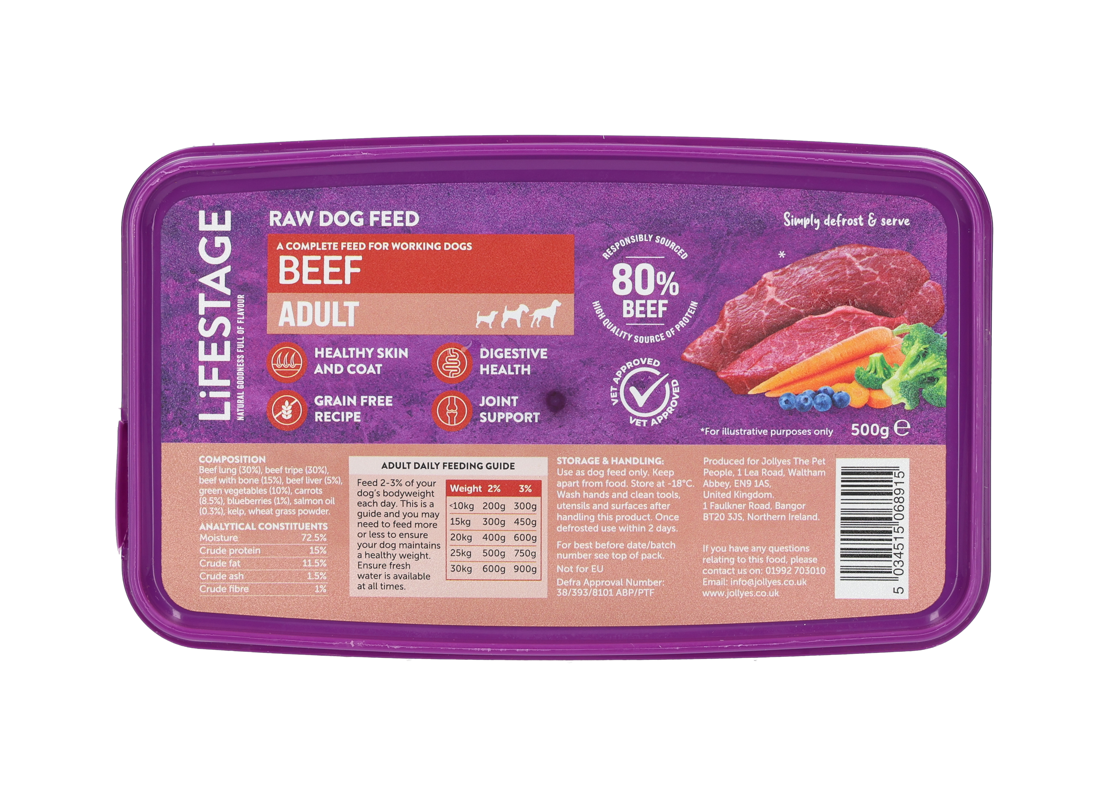 Lifestage Grain Free Raw Dog Food Beef 500g