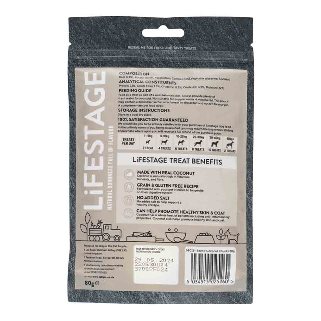 Lifestage Artisan Beef and Coconut Chunks Dog Treats, 80g