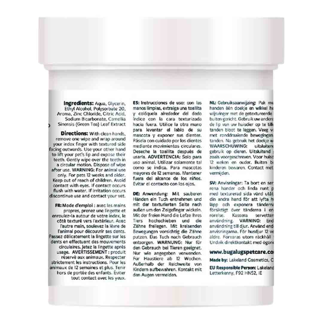 Bugalugs Dog Dental Care Bio-Degradable Wipes 75 Pack