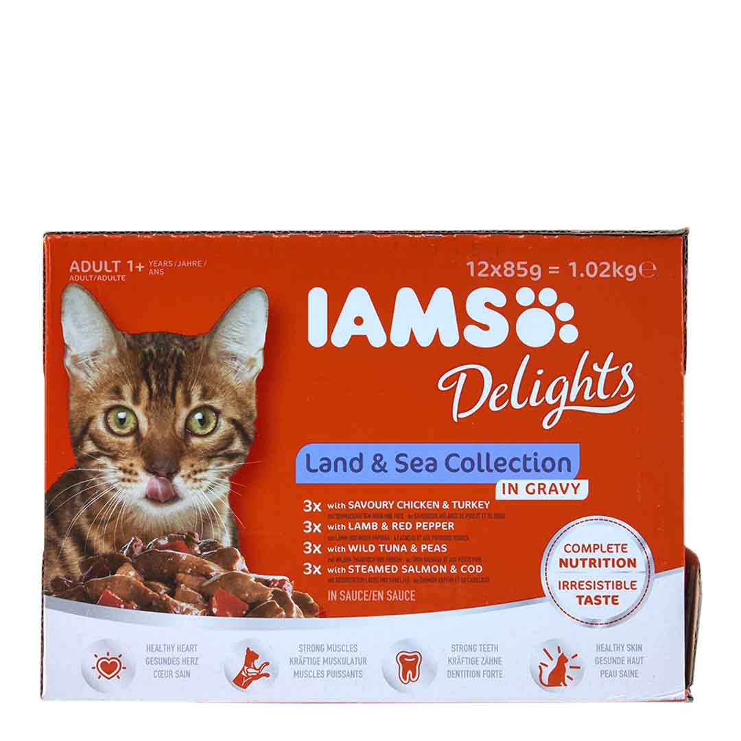 Iams Delights Land and Sea Collection in Gravy Adult Cat Food 12x85g
