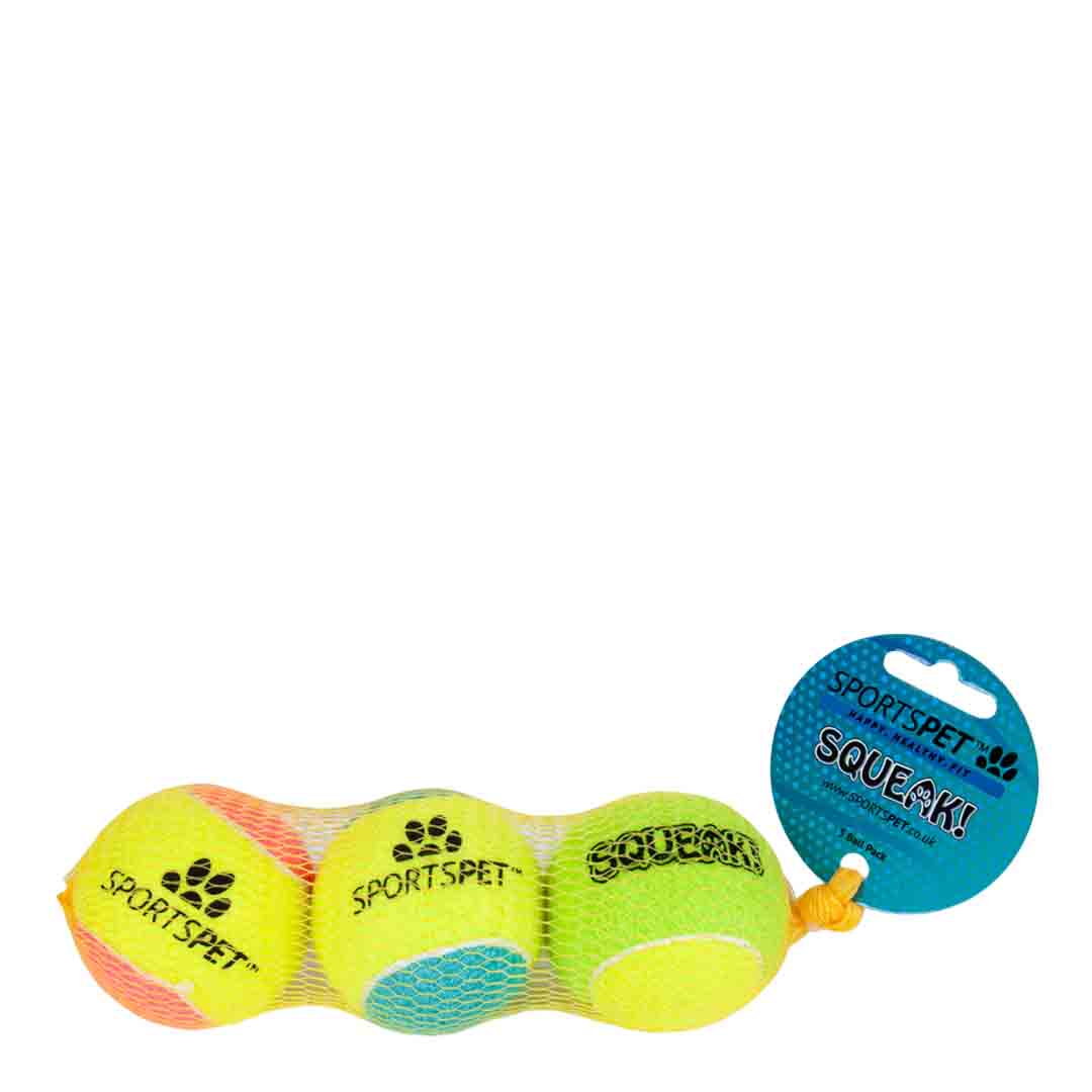 Sportspet SQUEAK! Tennis Ball Dog Toy, 3 Pack