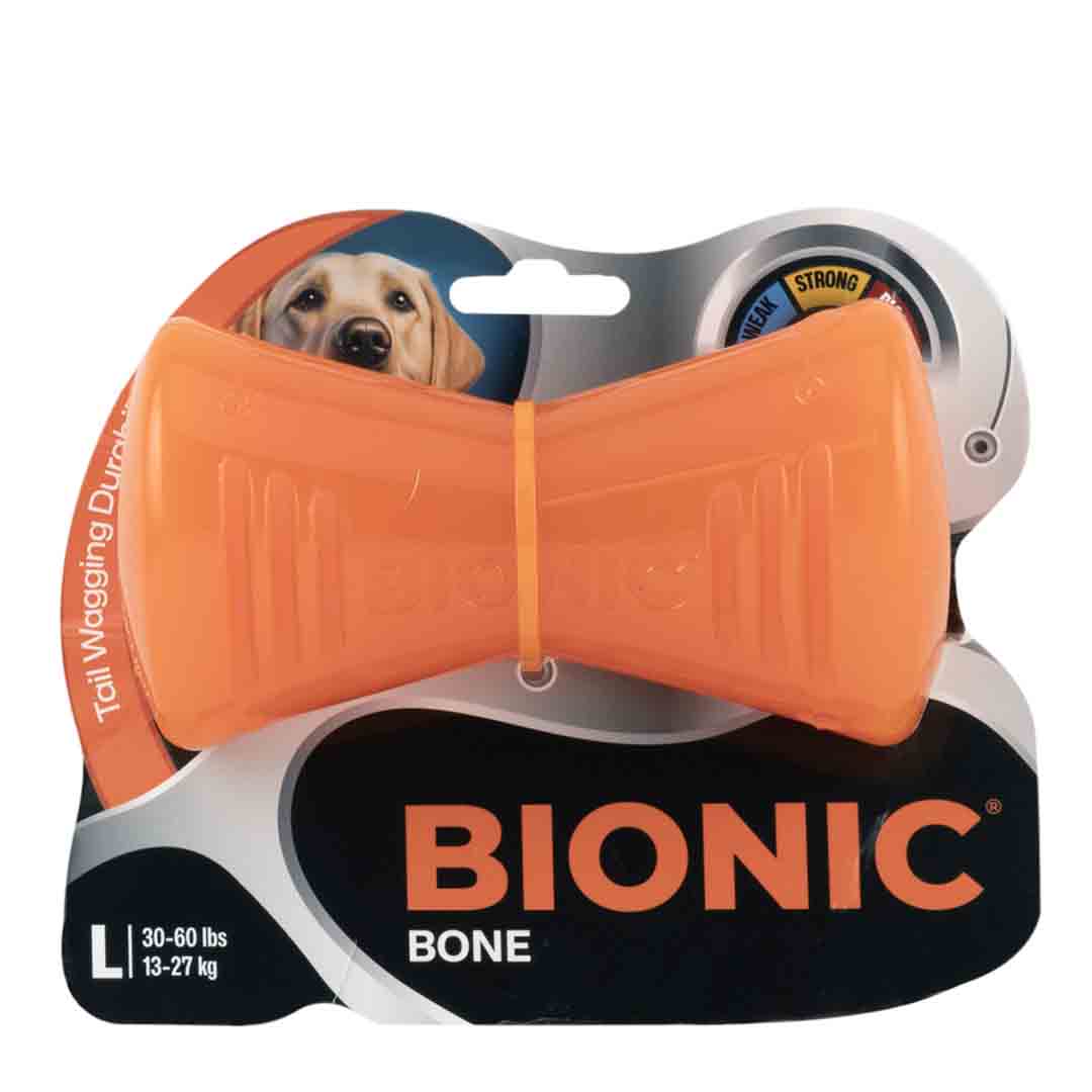 Bionic Orange Rubber Bone Dog Toy, Large