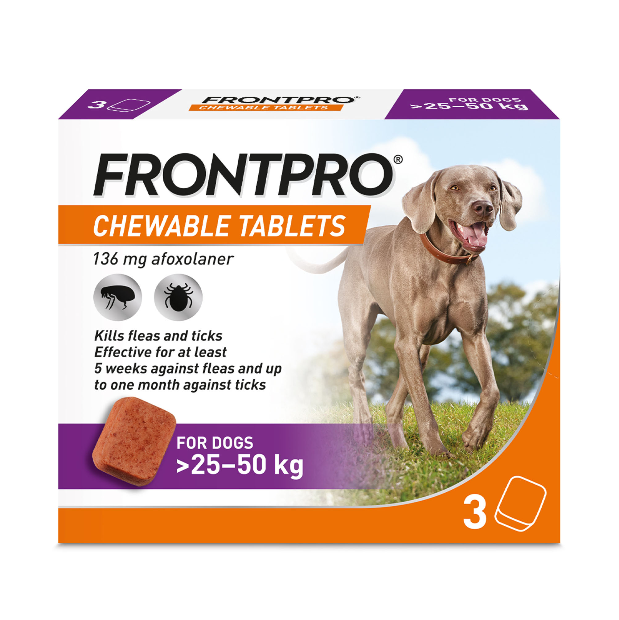 Frontpro Chewable Tablets Flea & Tick Treatment for Extra Large Dogs 25-50kg, 3 Pack