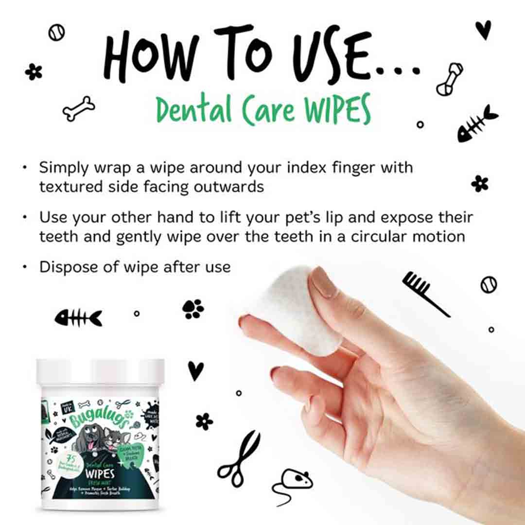 Bugalugs Dog Dental Care Bio-Degradable Wipes 75 Pack