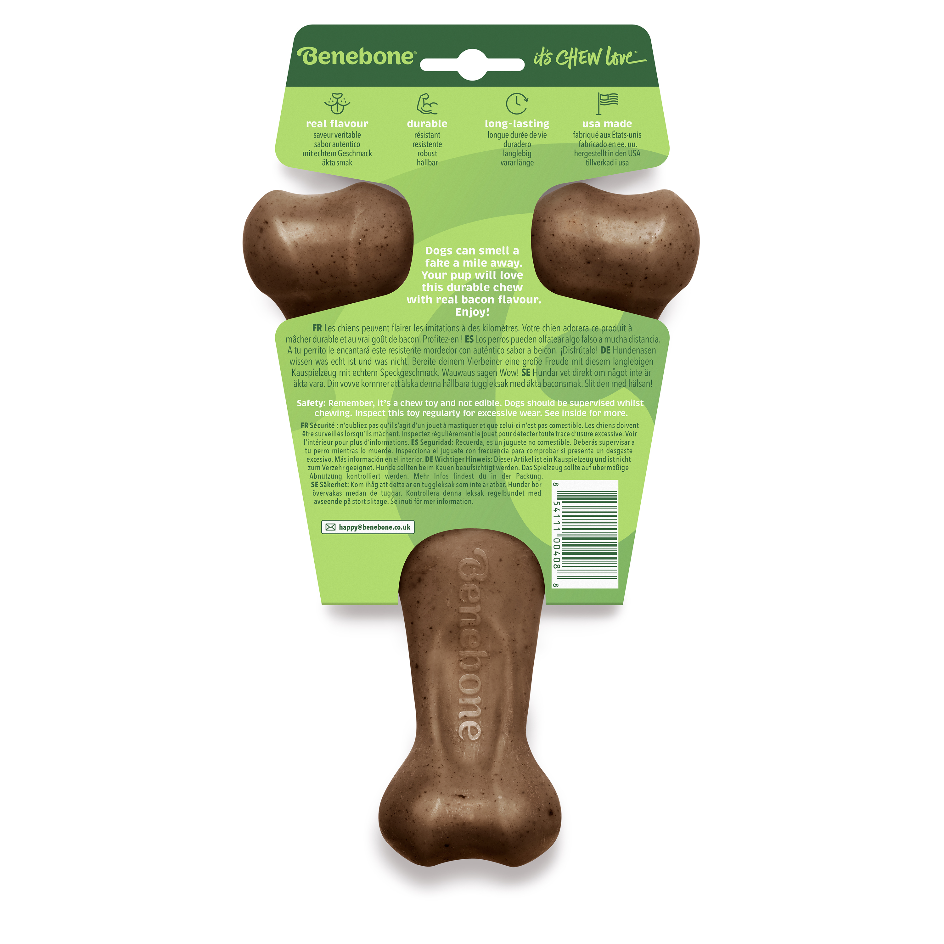 Benebone Wishbone Bacon Dog Toy Large