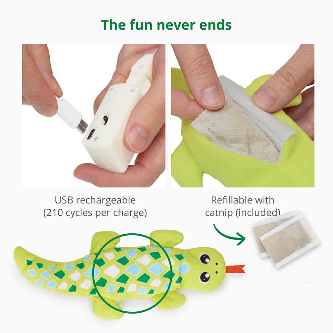 Catit Electronic Mini Groovy Gecko Cat Toy, Green
