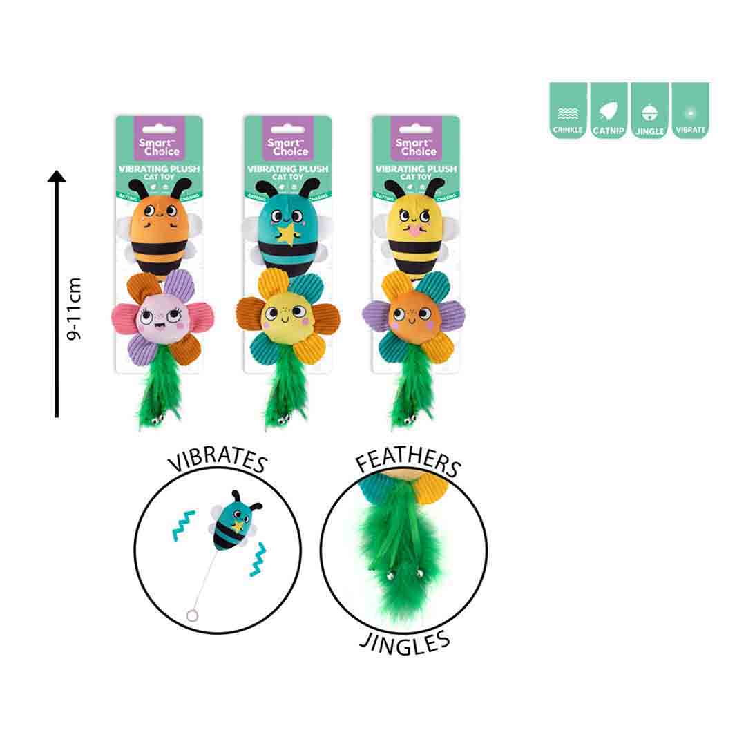 Smart Choice Plush Vibrating Bee & Flower Cat Toys 2 Pack