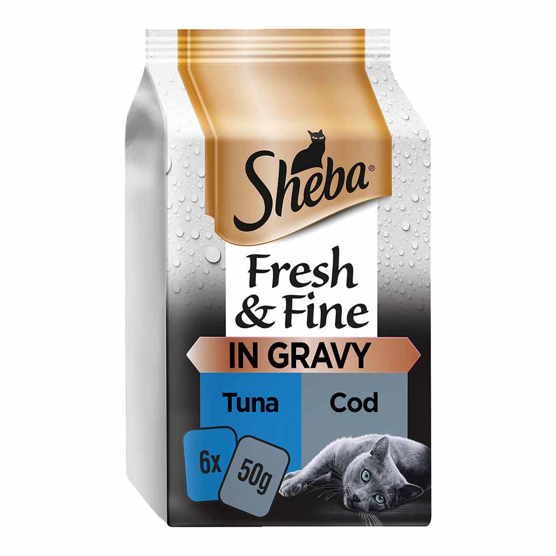 Sheba Fresh & Fine Cat Food Pouches with Tuna & Cod in Gravy 6x50g