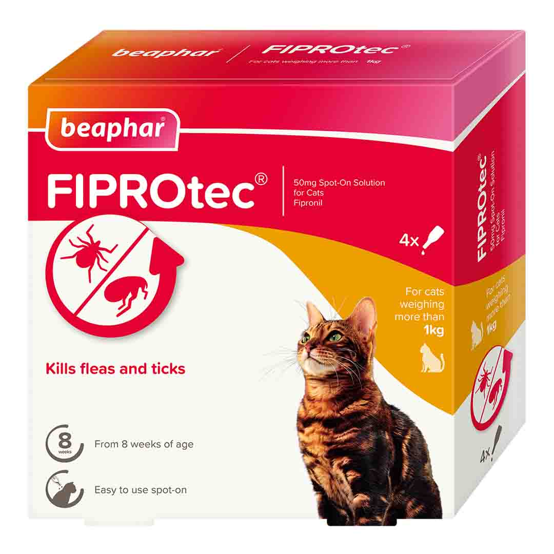 Beaphar FIPROtec Spot-On Flea & Tick Treatment for Cats, 4 Pipettes