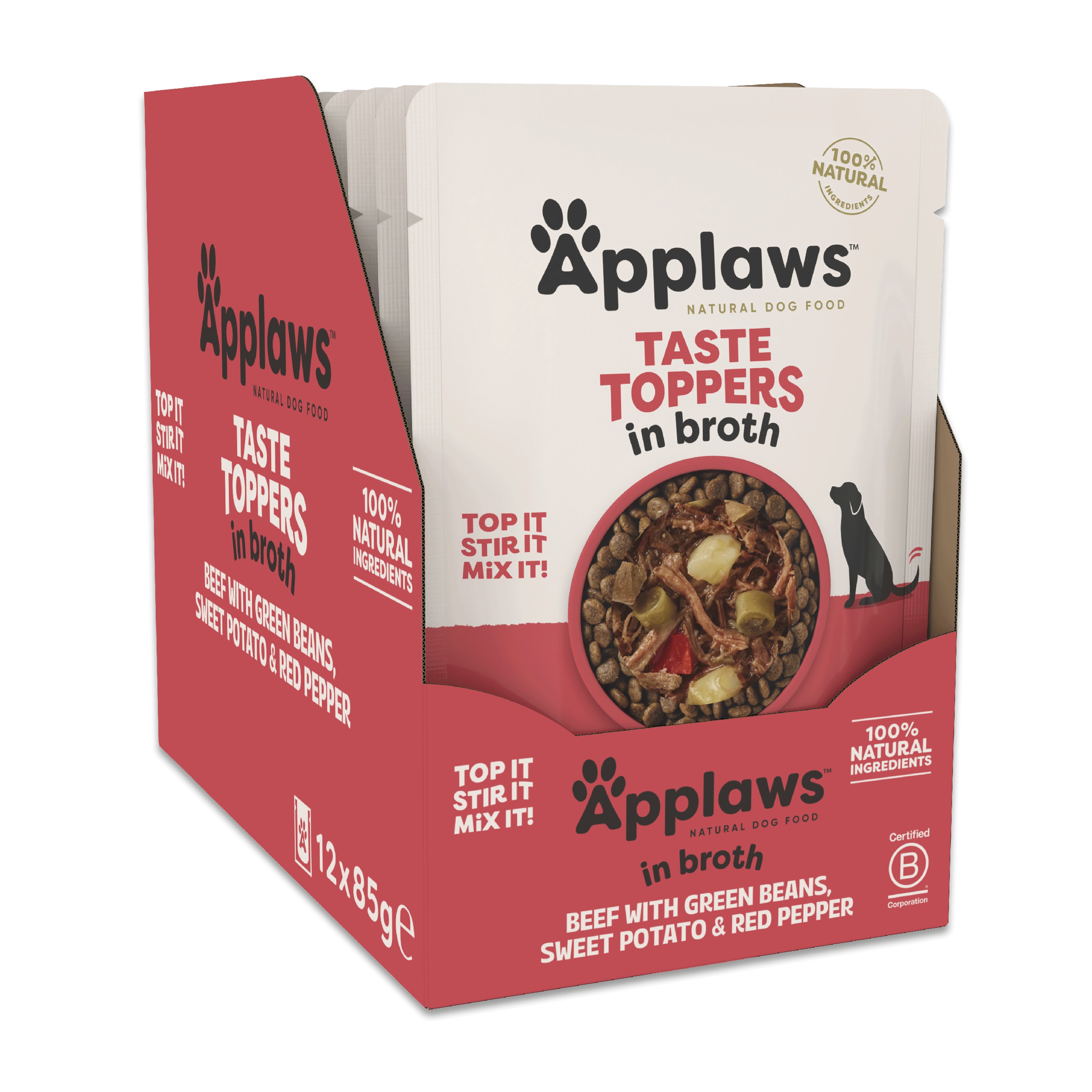 Applaws Taste Toppers Beef with Green Beans, Sweet Potato & Red Pepper in Broth Dog Food 85g