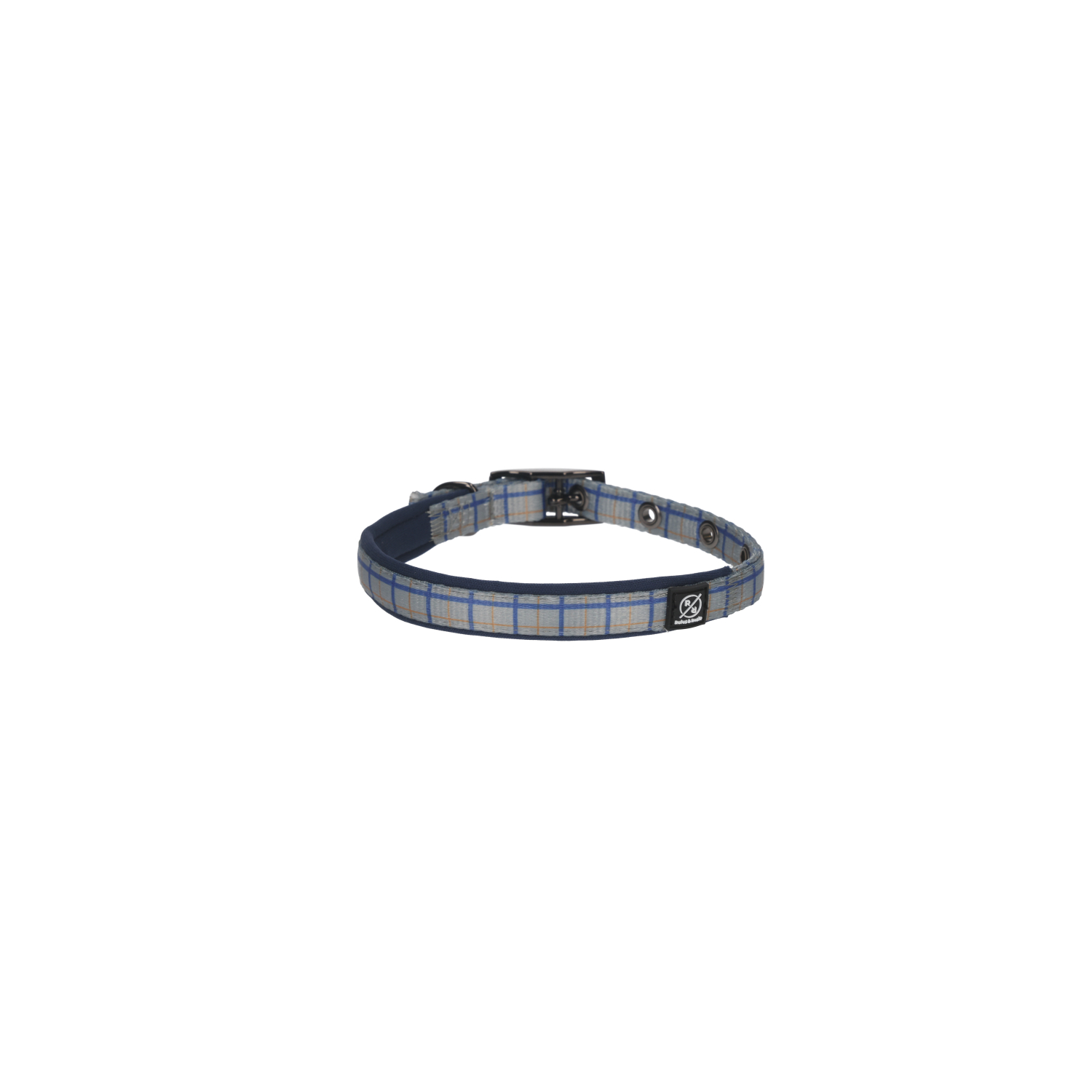 Rufus & Rosie Padded Check Dog Collar, Small, Grey