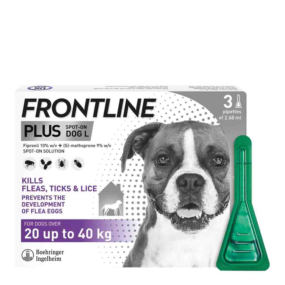 Frontline Plus Spot-On Flea & Tick Treatment for Large Dogs 20-40kg, 3 Pipettes
